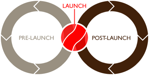 Pre-launch launch and post-launch infographic